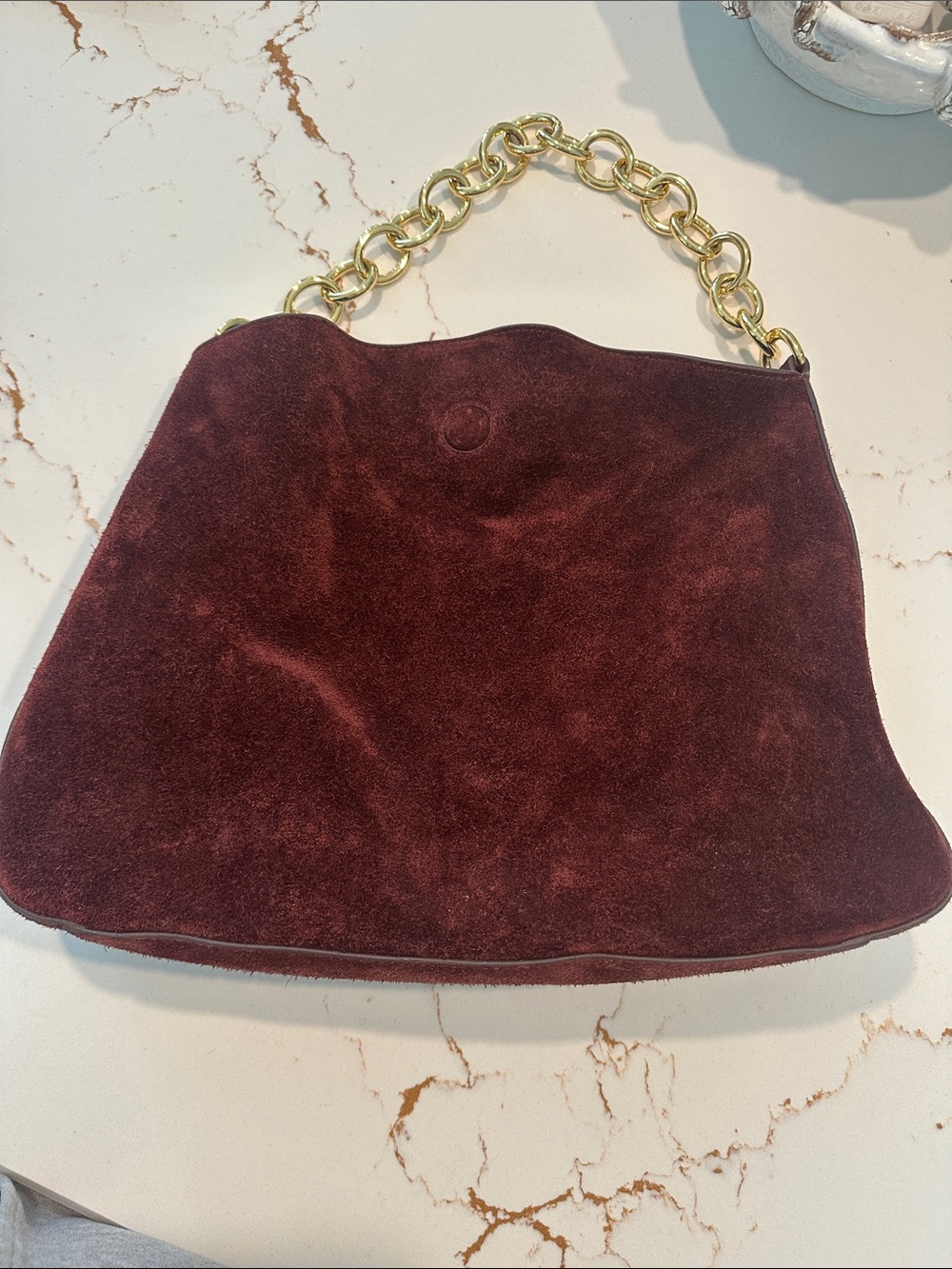 J. Crew Burgundy Berkeley Suede Shoulder Bag with Gold Chain Handle excellent - Picture 2 of 8